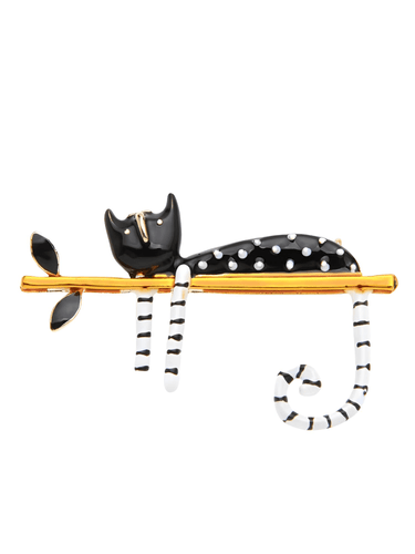 Lazy Cat Sitting On The Tree Brooches For Women -, Brooches , Drestiny , Australia, Black, Brooches, Canada, Gender_Women, New Zealand, United Kingdom, United States , Drestiny , www.shopdrestiny.com